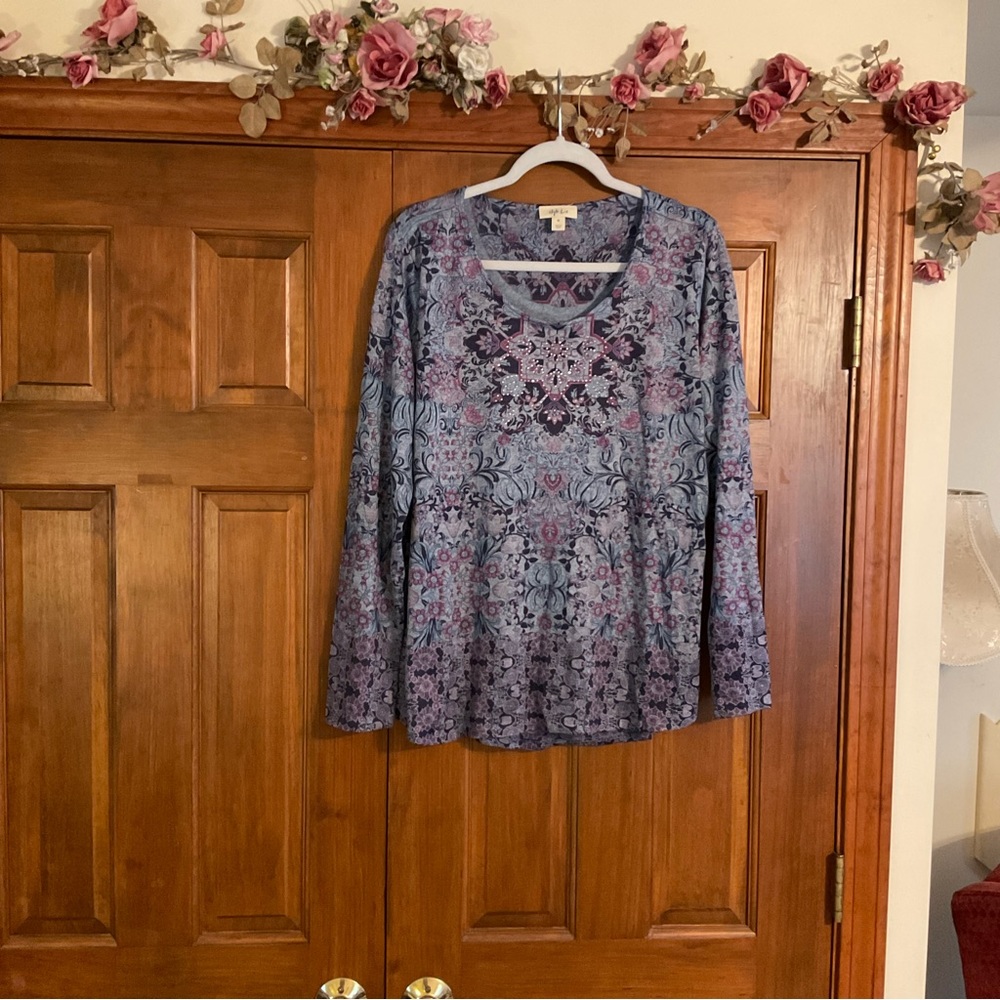 Style & Co. like New Jersey, navy & pink flowers, XL.